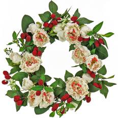 Beige Decoraties National Tree Company 22" Peony and Raspberry Wreath Raspberry Julepynt