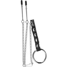 Blue Line C&B Gear penisring med bröstvårtspincett Silver