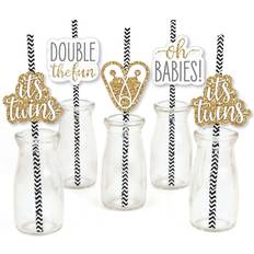 Halloween Plates, Cups & Cutlery Big Dot of Happiness It's Twins Paper Straw Decor Gold Twins Baby Shower Striped Decorative Straws Set of 24 Gold