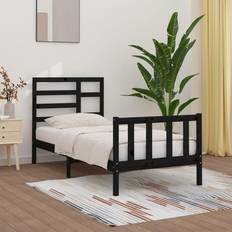 Senge & Madrasser vidaXL 100x200 cm Massivt Fyrretræ Sort Sengeramme