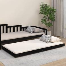 vidaXL 100x200 cm Massivt Fyrretræ Sort Sengeramme