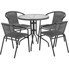 Patio Furniture Flash Furniture 28Inch Round Glass/Rattan Patio Dining Set