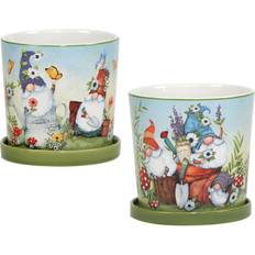 Certified International Garden Gnomes 2 piece Planter Set Saucer