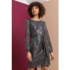 Dusk Belted Sequin Sheer Sleeve Dress