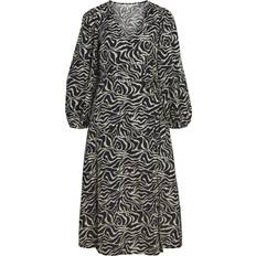 Object Robe Manches Ballons Col V À Motif - Noir