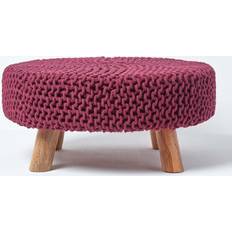 Homescapes Grand Pouf Tressé En Tricot Et Pieds En Bois Repose-pied