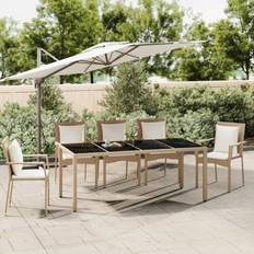 vidaXL Table De Jardin Plateau En Verre Résine Tressée Verre Résine Trempé - Beige