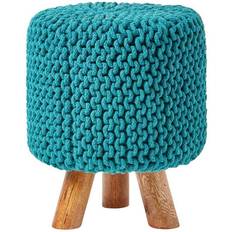 Homescapes Pouf Tressé En Tricot Et Pieds En Bois Repose-pied