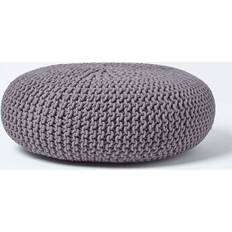 Leathers Poufs Homescapes Grey Knitted Cotton Pouffe