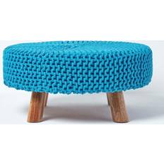 Green Foot Stools Homescapes Teal Knitted on Foot Stool