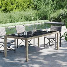 vidaXL Garden Table Grey 190 x 90 x 75 cm Tempered Glass And Poly Rattan