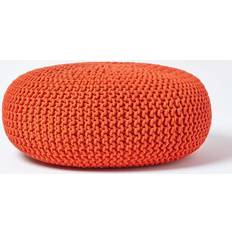 Orange Poufs Homescapes Burnt Orange Knitted Cotton Footstool Pouffe