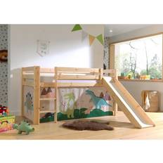 Beige Lits mezzanines Vipack Lit Toboggan 90x200 cm Avec Tente Dinosaure Pin