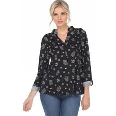 3XL Blouses White Mark Plus Pleated Leaf Print Blouse, Women's, 3XL, Black