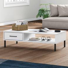 vidaXL Coffee Table With Metal Legs White Solid Wood Pine 29 x 100 x 55 cm Mesa de Centro