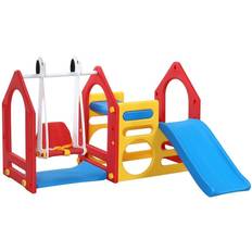 Casitas de juegos Littletom Casa de Juegos 155x135cm para niños y niñas de 1 a 4 años incl Tobogán Columpio Paneles de Escalada rojo amarillo azul bunt