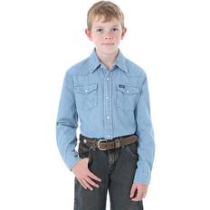 M Shirts Wrangler Western Solid Snap Button Down Shirts - Stonewashed Indigo