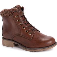 Polyester Lace Boots Muk Luks Womens Alps Ankle Boots Cognac