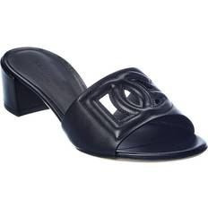 Dolce & Gabbana Sandalen met hak Dolce & Gabbana Calfskin Sliders With DG Logo Zwart