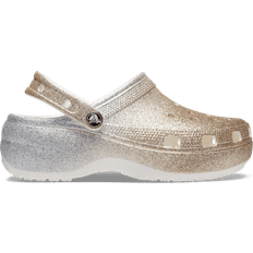 Femme - Or Chaussons d'Extérieur Crocs Classic Platform Glitter Clog - White/Gold