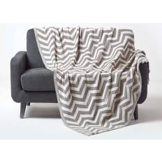 Cotton Blankets Homescapes Chevron Cotton Knitted Throw Blankets Grey, White (170x)