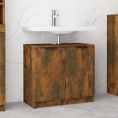 Grey Bathroom Mirror Cabinets vidaXL Bathroom Cabinet Smoked Oak 64.5 x 33.5 x 59 cm