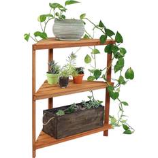 Outdoor Planter Boxes Sunnydaze Meranti Wood 3-Tier Corner Plant Stand Oil