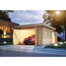 Carport fladt tag Karibu Lemvig Garage I Ubehandlet Træ Med Fladt Tag 18,7m2 (Areal )