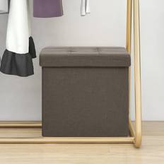 Marron Poufs vidaXL Tabouret De Rangement Pliable Marron Faux Lin Pouf