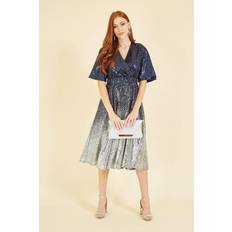 Silver - Women Dresses Yumi Navy and Silver Ombre Sequin Midi Wrap Dress