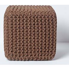 Bleu Poufs Homescapes Repose-pieds En Tricot Cube Chocolat Pouf