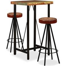 Ensembles de Bar d'Extérieur vidaXL 3 pcs Bois de Récupération Cuir Véritable Ensemble de Bar d'Extérieur