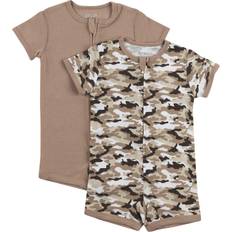 Polyester Playsuits Children's Clothing Hanes Baby Zippin Knit Short Sleeve Rompers 2-pack - Tan Camo Assorted