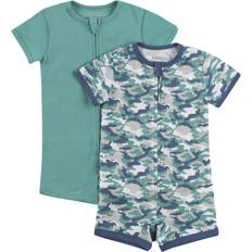 Playsuits Hanes Zippin Baby Knit Zipper and 4-Way Stretch Short Sleeve Rompers - Blue Green Assorted