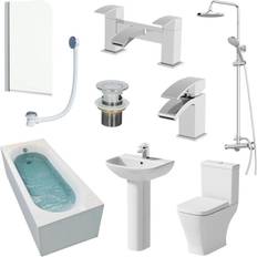 Whirlpool Bathubs Single Ended Bathroom Suite Bath Shower Toilet Taps Screen