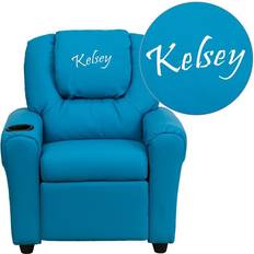 Flash Furniture Armchairs Flash Furniture DG-ULT-KID-TURQ-TXTEMB-GG Personalized Turquoise Vinyl Recliner with Cup