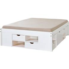 Inter Link Lit En Bois Avec Rangement Pin Massif Blanc 140x190 cm