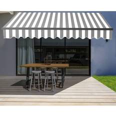 Patio Awnings Aleko Black Frame 10 ft Retractable Patio Canopy Awning Grey/White