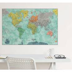 World map wallpaper WallPops Aquarelle World Dry Erase Map