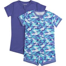 Purple Playsuits Children's Clothing Hanes Zippin Baby Knit Zipper and 4-Way Stretch Short Sleeve Rompers - Purple Camo Assorted