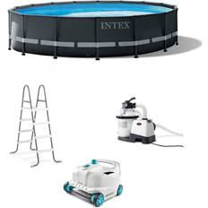 Freestanding Pools Intex Ultra XTR 16 ft. x 48 in. Round Above Ground Pool Set with Pump and Cleaner Robot Vacuum, Dark Gray