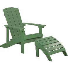 Beliani Tabourets d'extérieur Beliani Chaise Basse Fauteuil de Jardin Effet Bois Vert Foncé avec Accoudoirs et Repose-pied Confortable Matières Résitantes Style Rustique