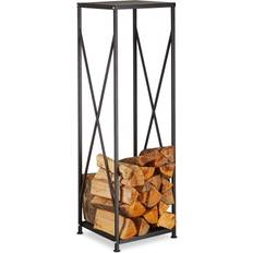 Relaxdays Portalegna in Acciaio Verniciato a Polvere, 111x34x34 cm, Scaffale per Legna da Camino, Mobile Caminetto, Nero