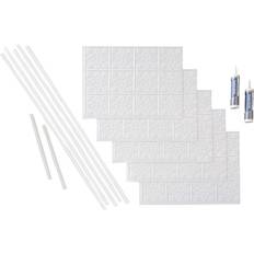 Fasade ACP N50 - Set of 5 18" Traditional Embossed DIY Vinyl Faux Tin Backsplash Wall Tile Kit with Tiles Adhesive