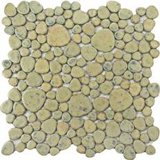 Tiles Merola Tile Pebble Green Moss 6 mm Porcelain Mosaic Tile 8.6 sq. ft. case, Green Moss High