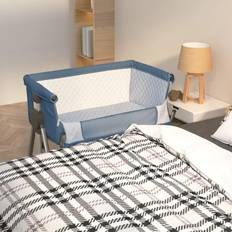 vidaXL Lit Pour Bébé Avec Matelas Bleu Marine Tissu de Lin