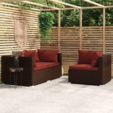 Rattan lounge Utemöbler vidaXL 3-tlg Garten-Lounge-Set mit Kissen Braun Poly Rattan Lounge-Set