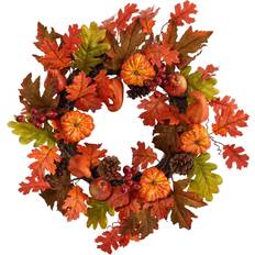 Flowers Autumn Assorted Maple Leaf, Pumpkin Gourd, Artificial Fall Wreath