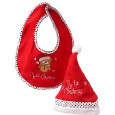 Rot Geschenksets Baby Weihnachts-Geschenkset 1st CHRISTMAS Mütze und Lätzchen mit