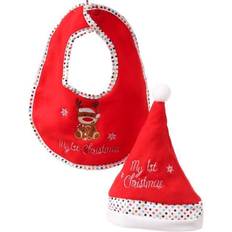 Rot Geschenksets Baby Weihnachts-Geschenkset 1st CHRISTMAS Mütze und Lätzchen mit